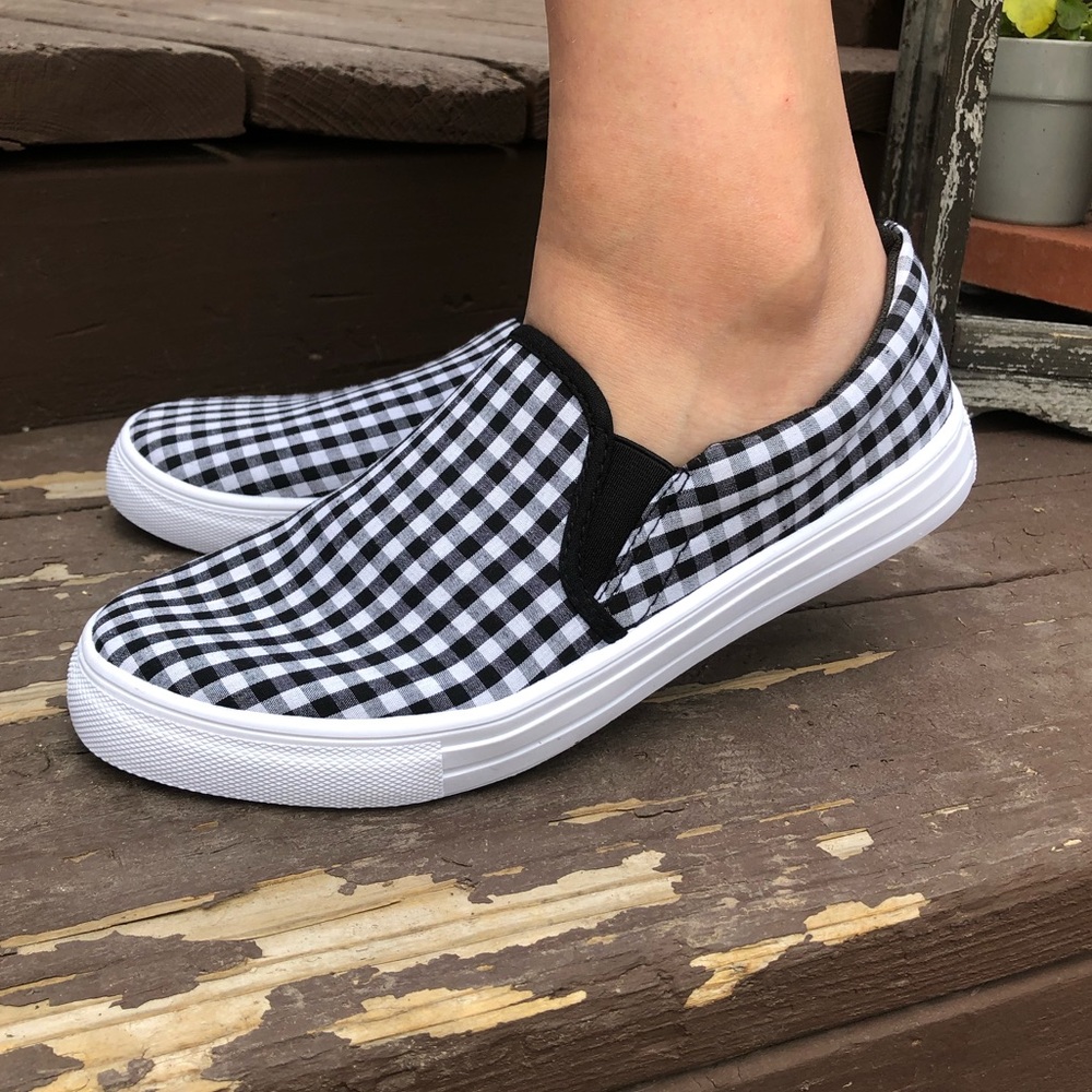 LAST PAIR! Black & White Check Slip On Sneaker - Picture 5 of 8